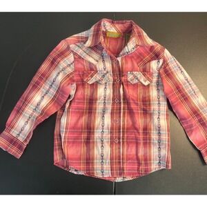 WRANGLER GIRLS PEARL SNAP WESTERN SHIRT Plaid Floral YOKE  XS *Small Stain